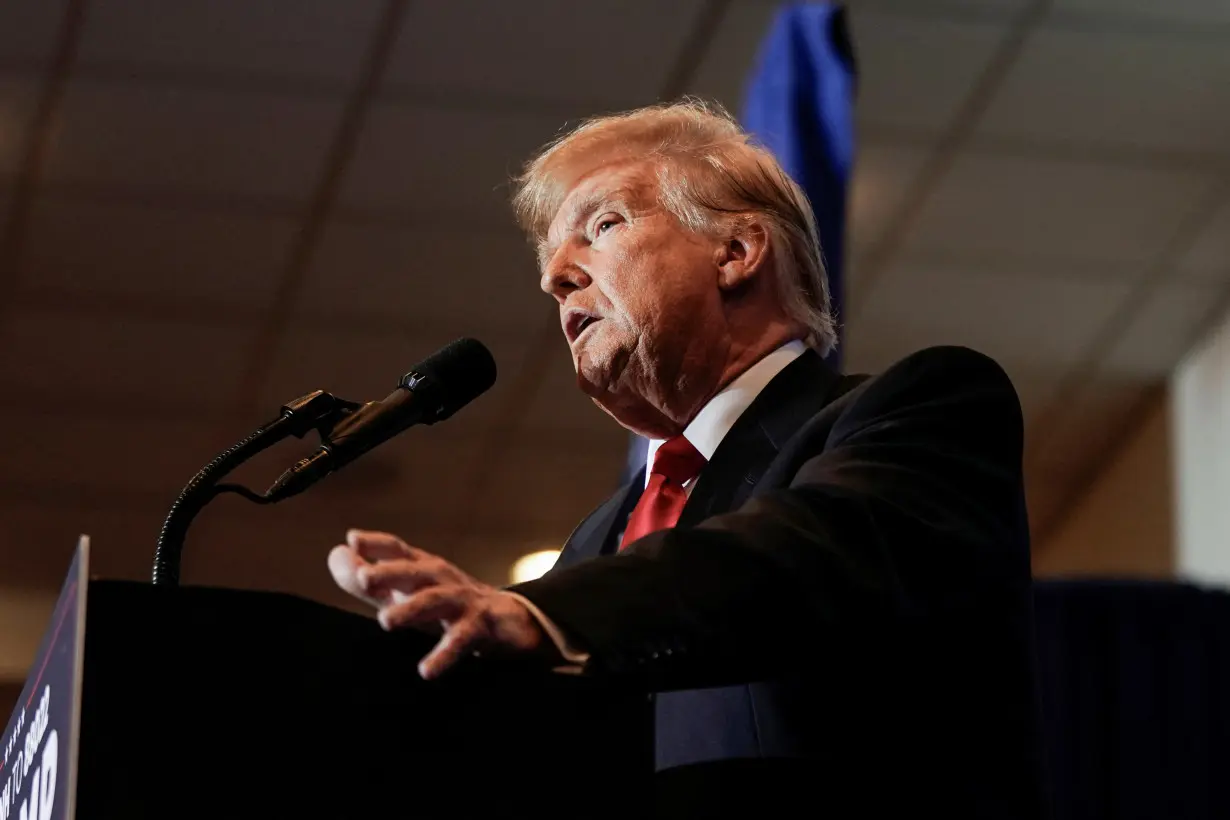 Former U.S. President Trump holds a campaign rally ahead of New Hampshire primary election, in Atkinson