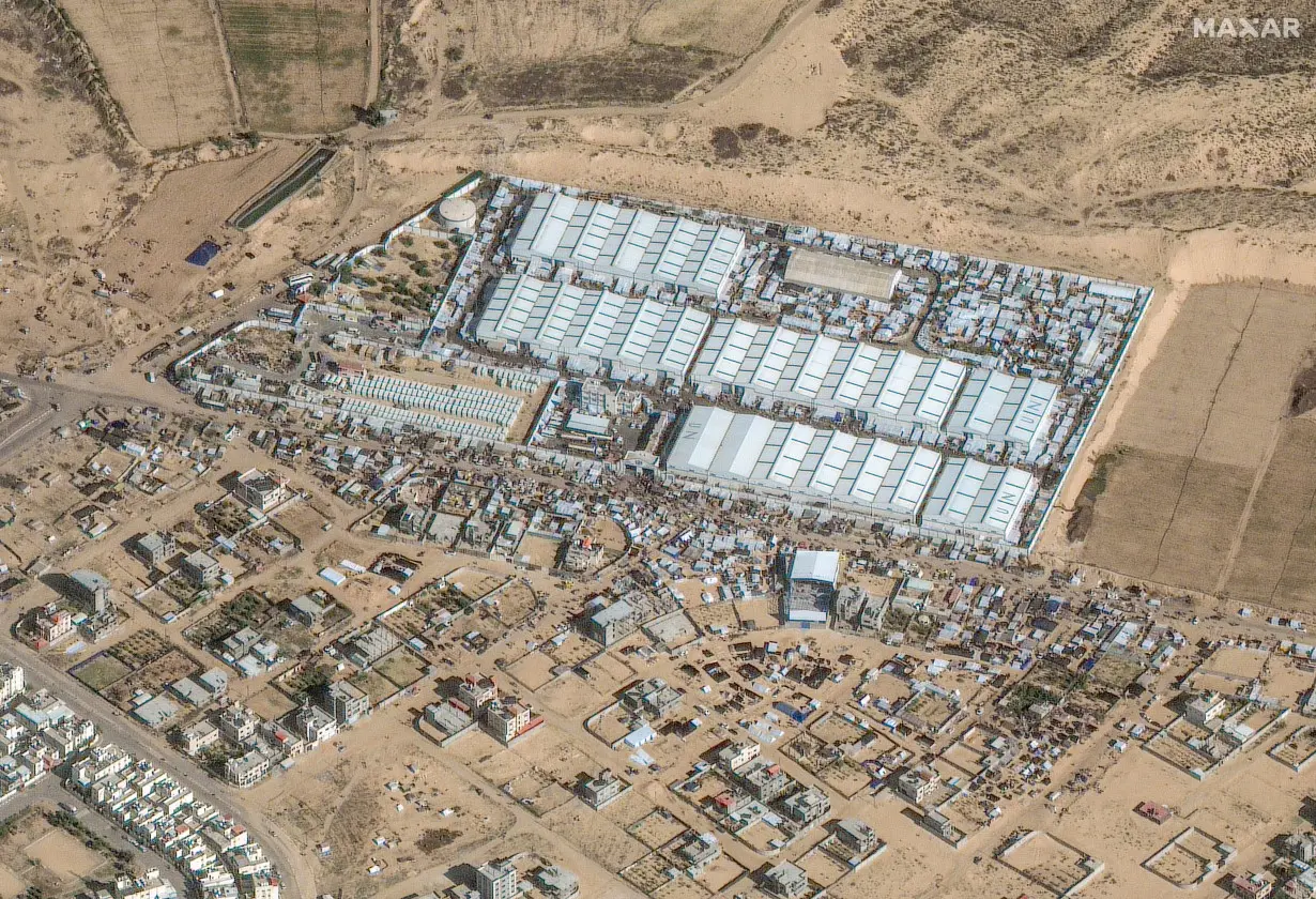 A satellite image shows a UN aid centre and Rafah camp, amid the ongoing conflict between Israel and Palestinian Islamist group Hamas, in Gaza