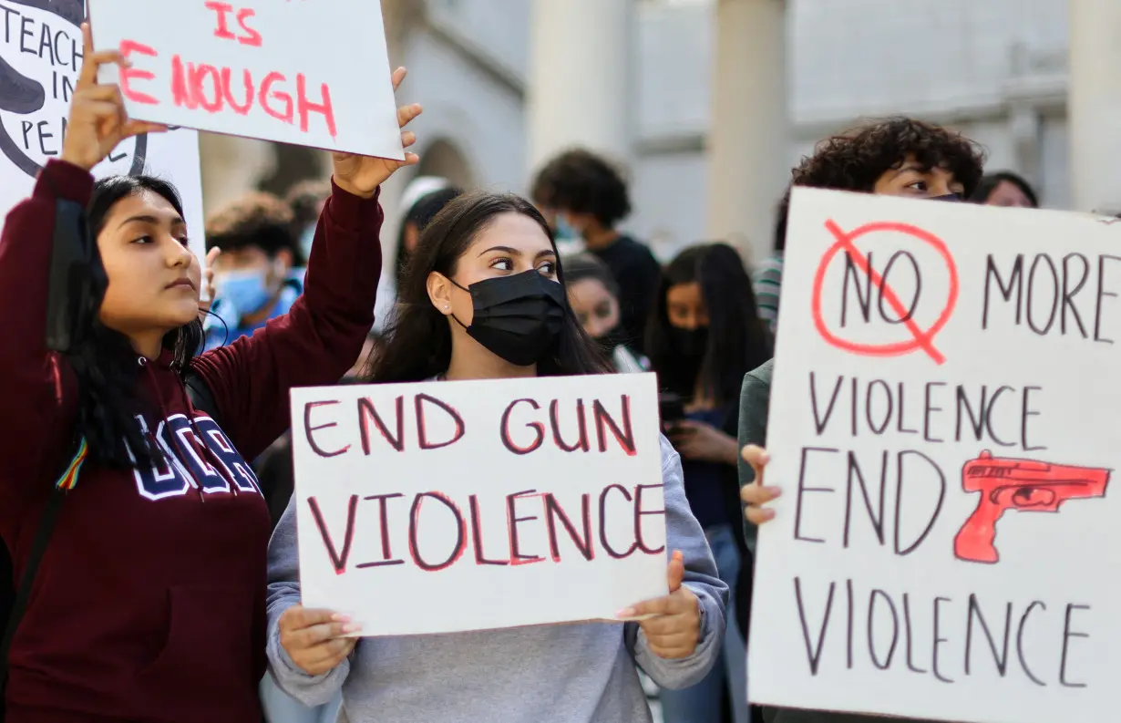 FILE PHOTO: Students protest gun violence in front of City Hall, in Los Angeles