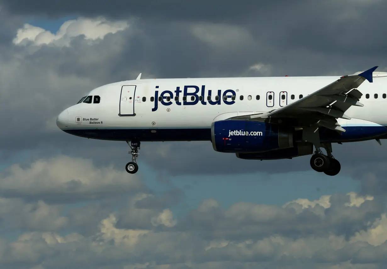 FILE PHOTO: A JetBlue aircraft comes in to land at Long Beach Airport in Long Beach