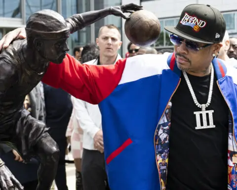 Allen Iverson immortalized with sculpture alongside 76ers greats Julius Erving and Wilt Chamberlain