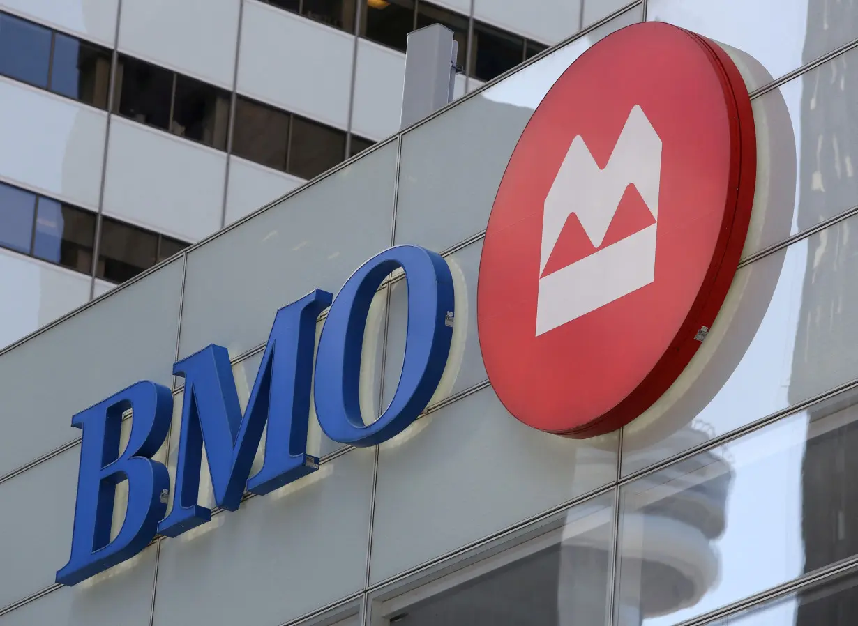 FILE PHOTO: The logo of the Bank of Montreal (BMO) is seen on their flagship location on Bay Street in Toronto