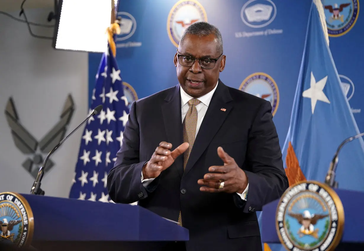 FILE PHOTO: Defense Secretary Austin hold a press conference at the Pentagon, in Washington