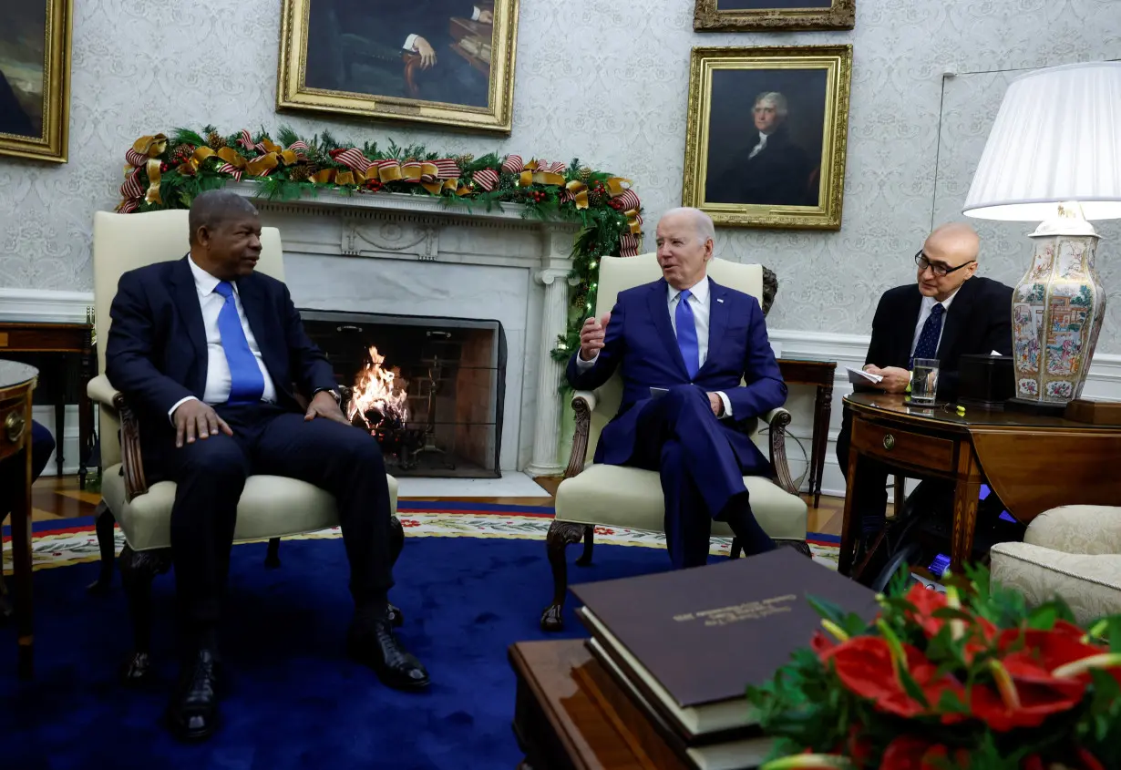 U.S. President Joe Biden meets with Angola's President Joao Manuel Goncalves Lourenco in the Oval Office at the White House in Washington