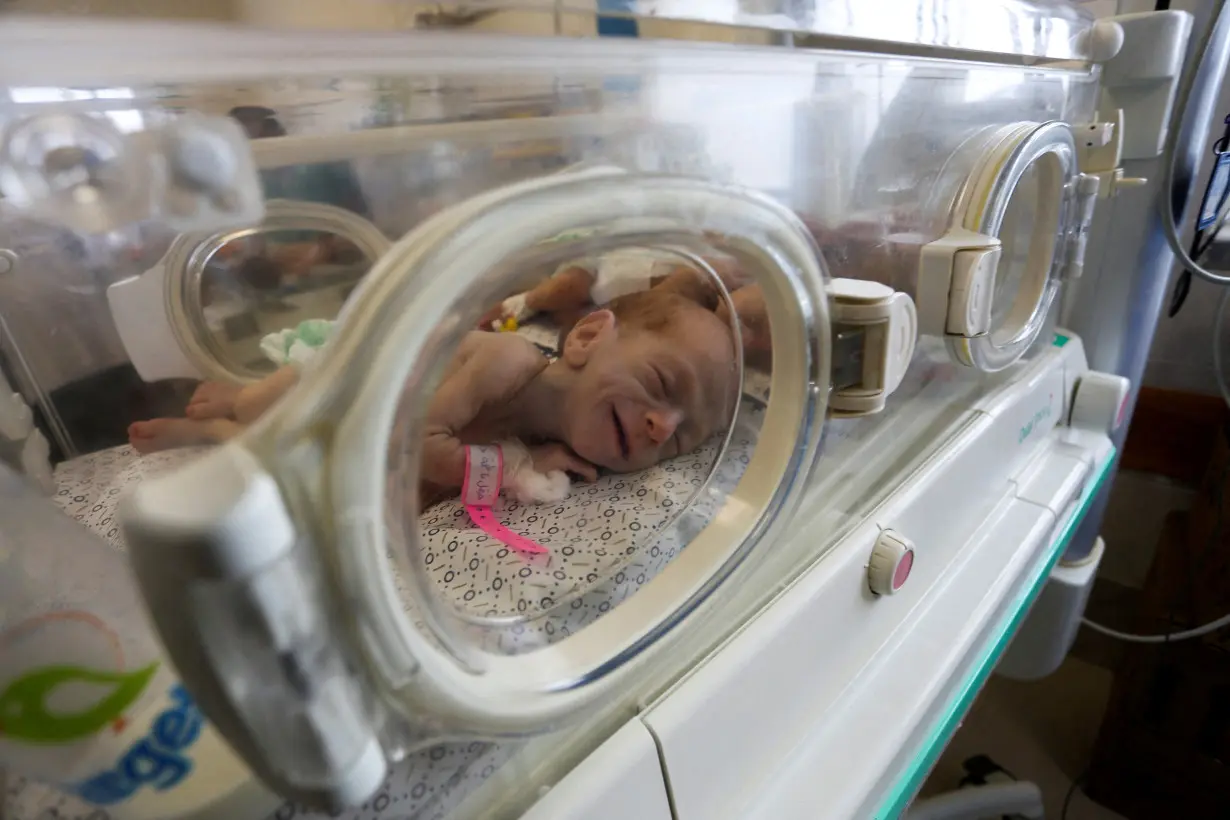 Premature babies which were evacuated from an incubator in Al Shifa Hospital in Gaza City receive treatment at a hospital in Rafah, in the southern Gaza Strip