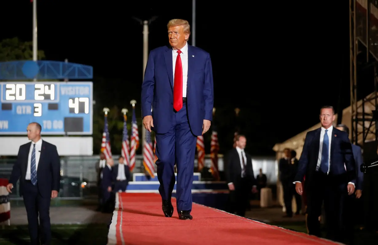 Former U.S. President Donald Trump holds a campaign rally in Hialeah