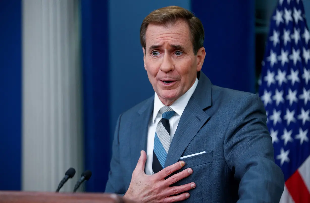 FILE PHOTO: John Kirby speaks at a press briefing at the White House in Washington