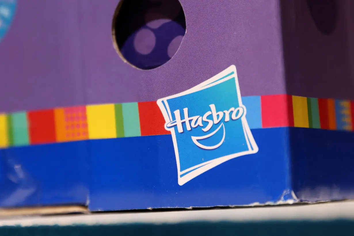 FILE PHOTO: The Hasbro, Inc. logo is seen on a toy for sale in a store in Manhattan, New York