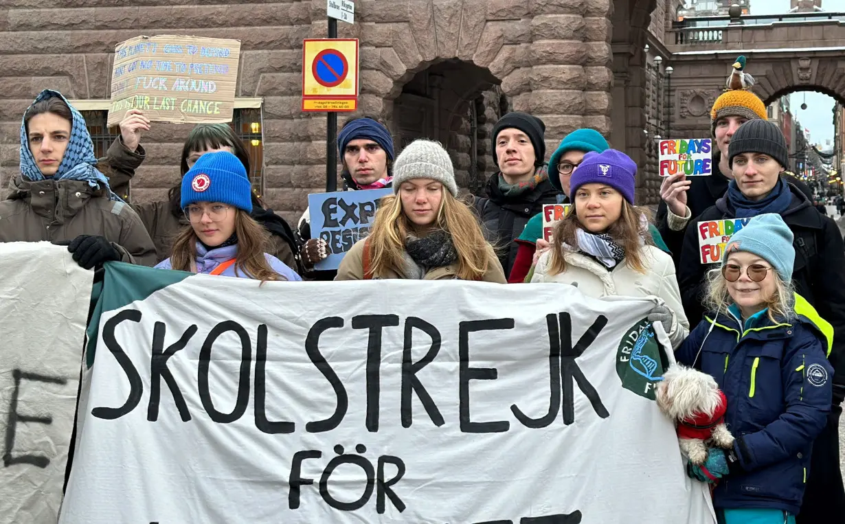 Swedish climate activist Greta Thunberg attends the Fridays for Future protest outside the Parliament in Stockholm