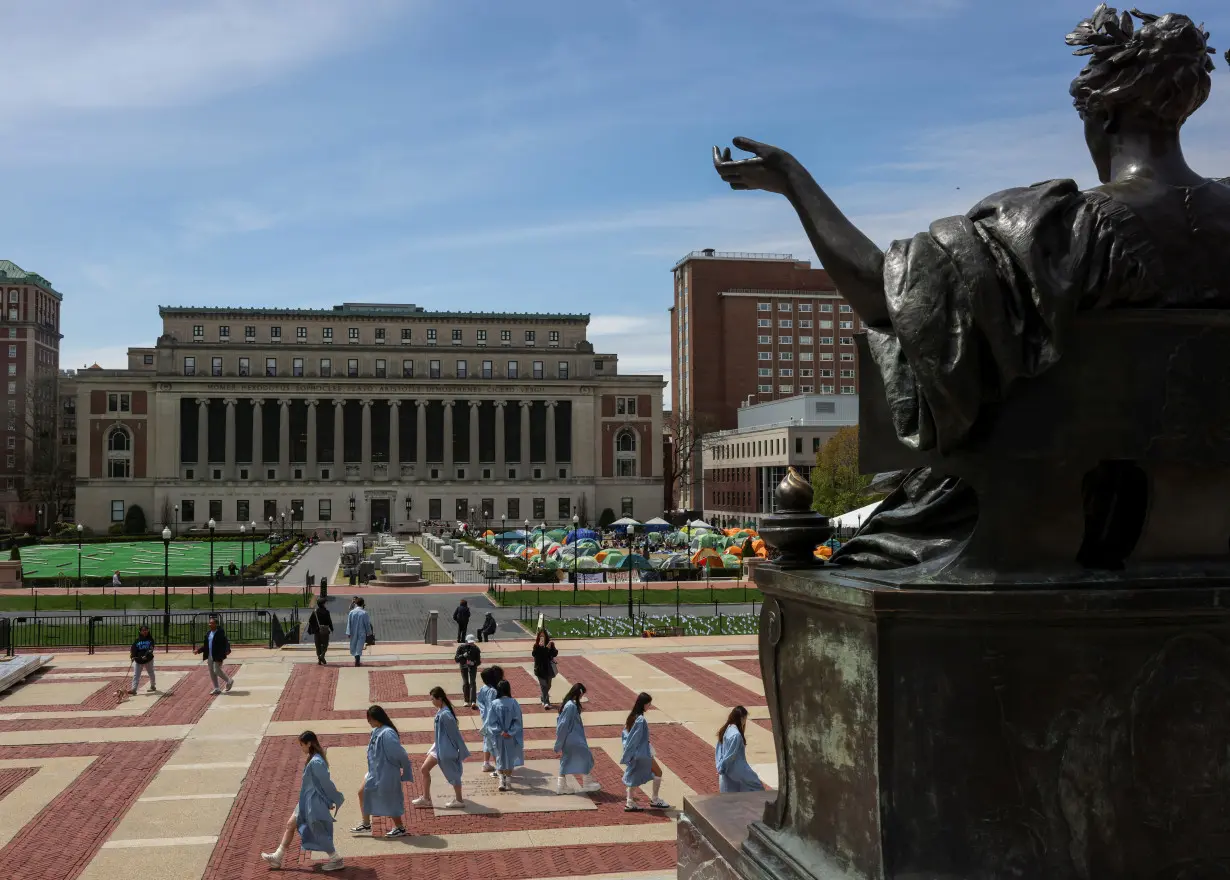 Protests continue at a protest encampment in support of Palestinians at Columbia University