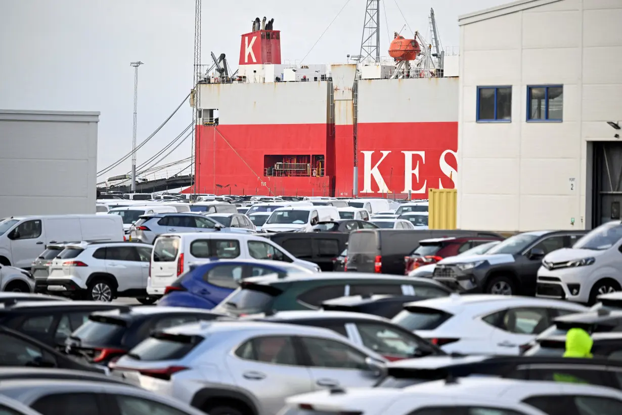 FILE PHOTO: A view shows the ship Malacca Highway at shore as port workers are blocking the loading of vehicles in Malmo