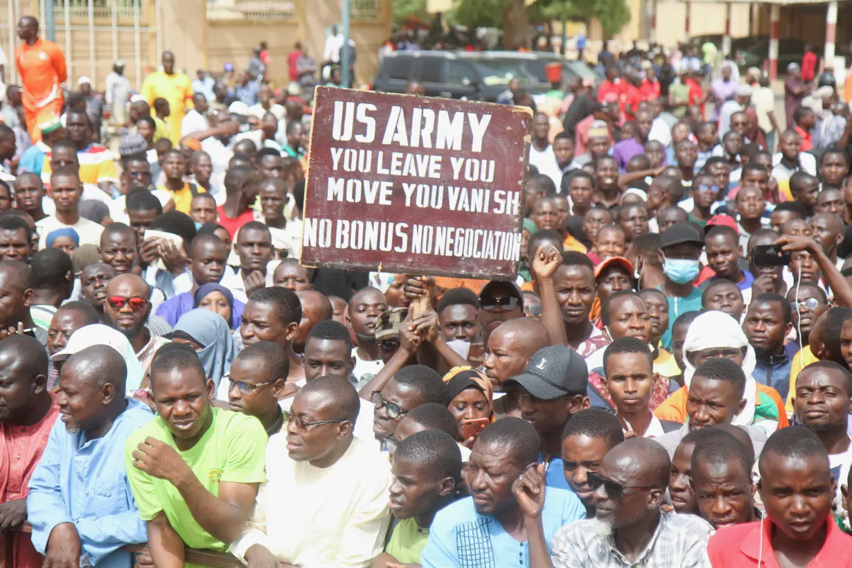 Nigeriens demonstrate to protest against the U.S. military presence in Niamey