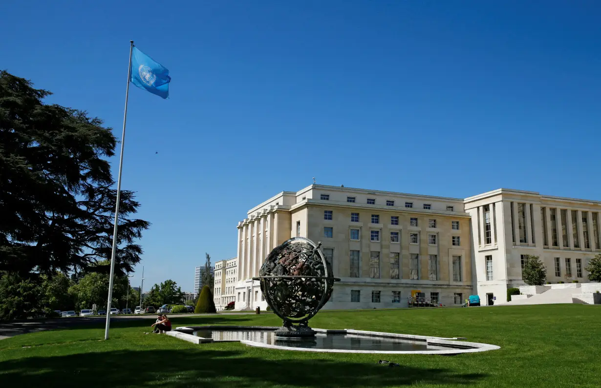 FILE PHOTO: A U.N. flag is pictured outside the United Nations European headquarters in Geneva