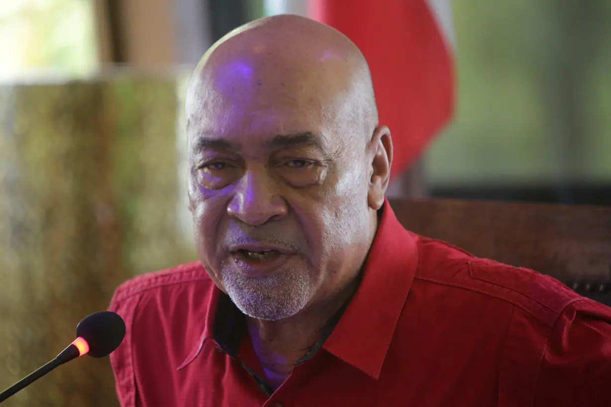 Former Suriname president Desi Bouterse speaks during a news conference in Paramaribo