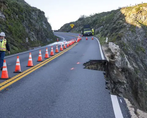 Motorists creep along 1 lane after part of California's iconic Highway 1 collapses