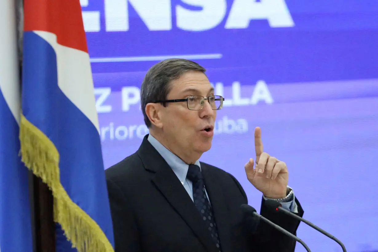 FILE PHOTO: Bruno Rodriguez gives a news conference in Havana