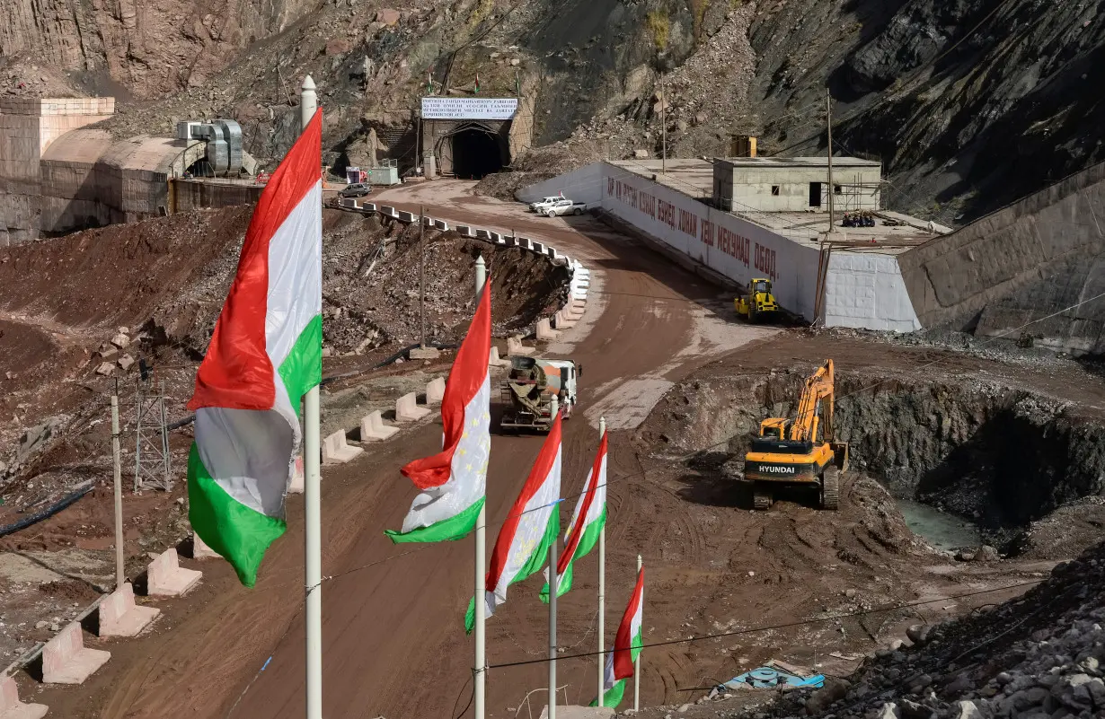 A general view shows a construction site of Rogun hydroelectric power station on the Vakhsh River ahead of the launch of its first turbine, east of country's capital Dushanbe