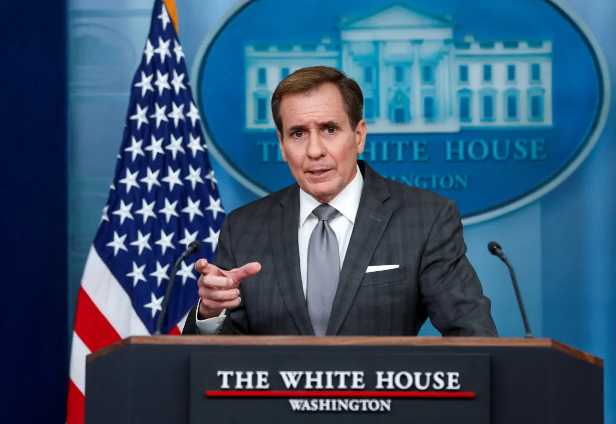 NSC Coordinator for Strategic Communications John Kirby answers questions during the daily press briefing at the White House in Washington