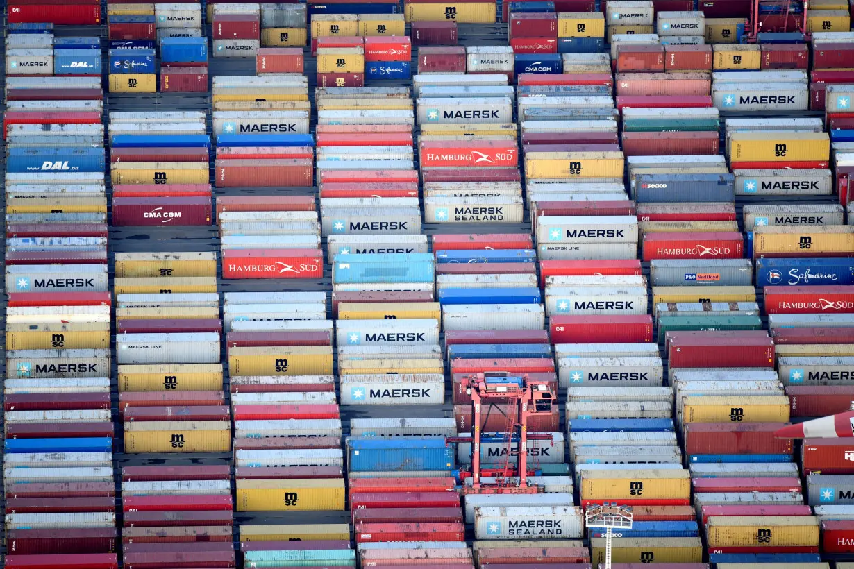 Containers are seen at a terminal in the port of Hamburg