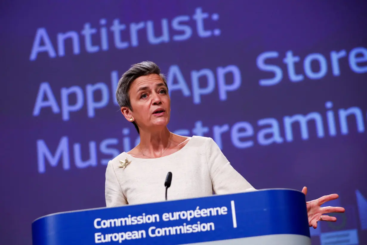 FILE PHOTO: EU's Vestager holds a news conference on Apple anti-trust complaint