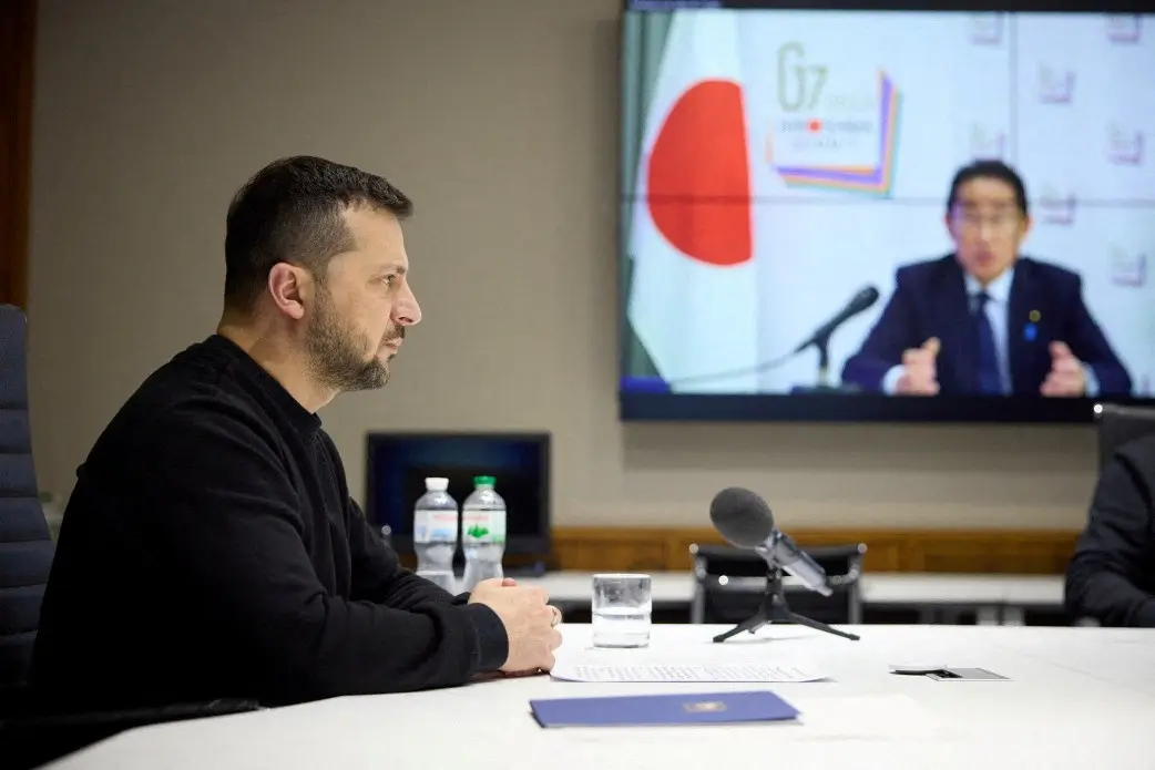 Ukraine's President Zelenskiy attends G7 Leaders' video conference, in Kyiv