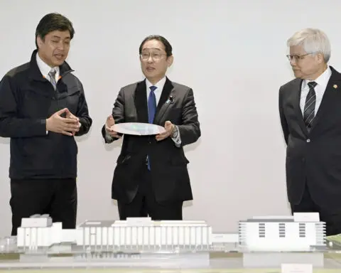 Japanese leader visits new chip factory, stressing ties with Taiwan and support for key technology