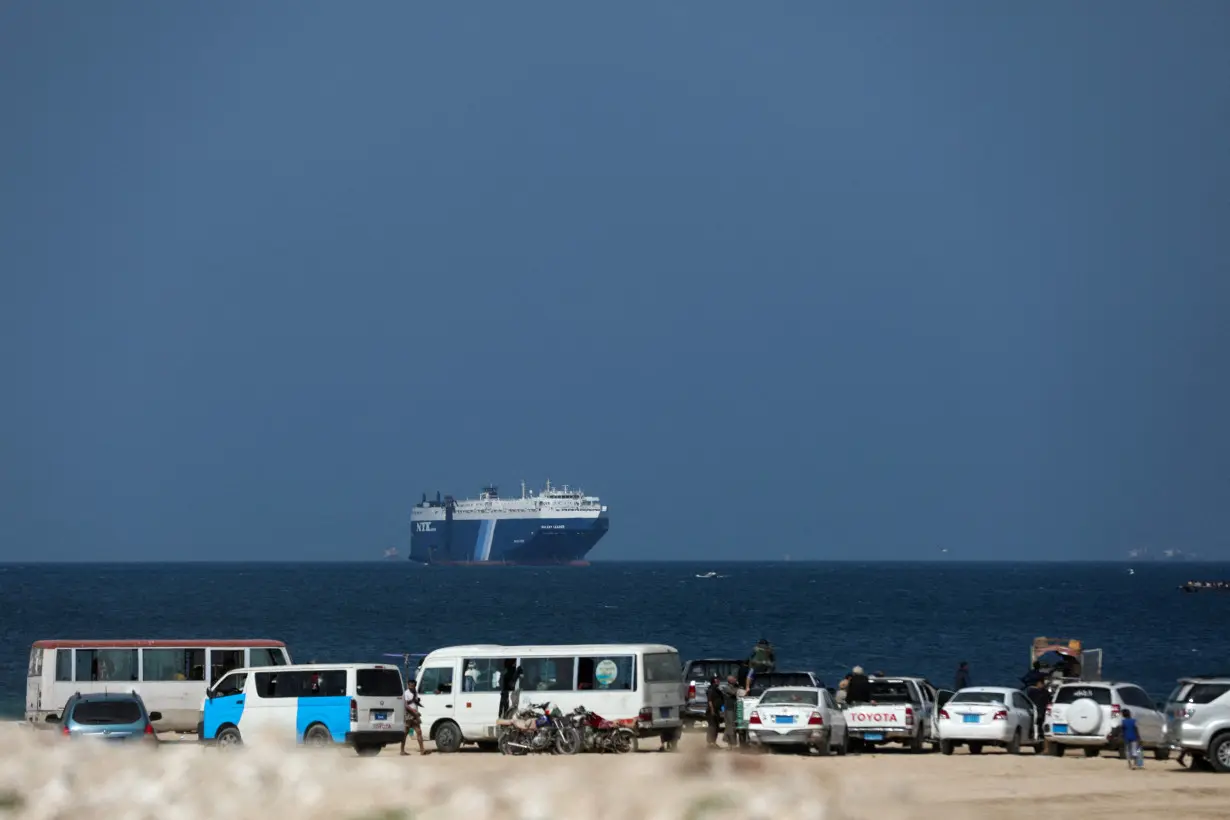 FILE PHOTO: The Galaxy Leader commercial ship, seized by Yemen's Houthis last month, is seen off the coast of al-Salif