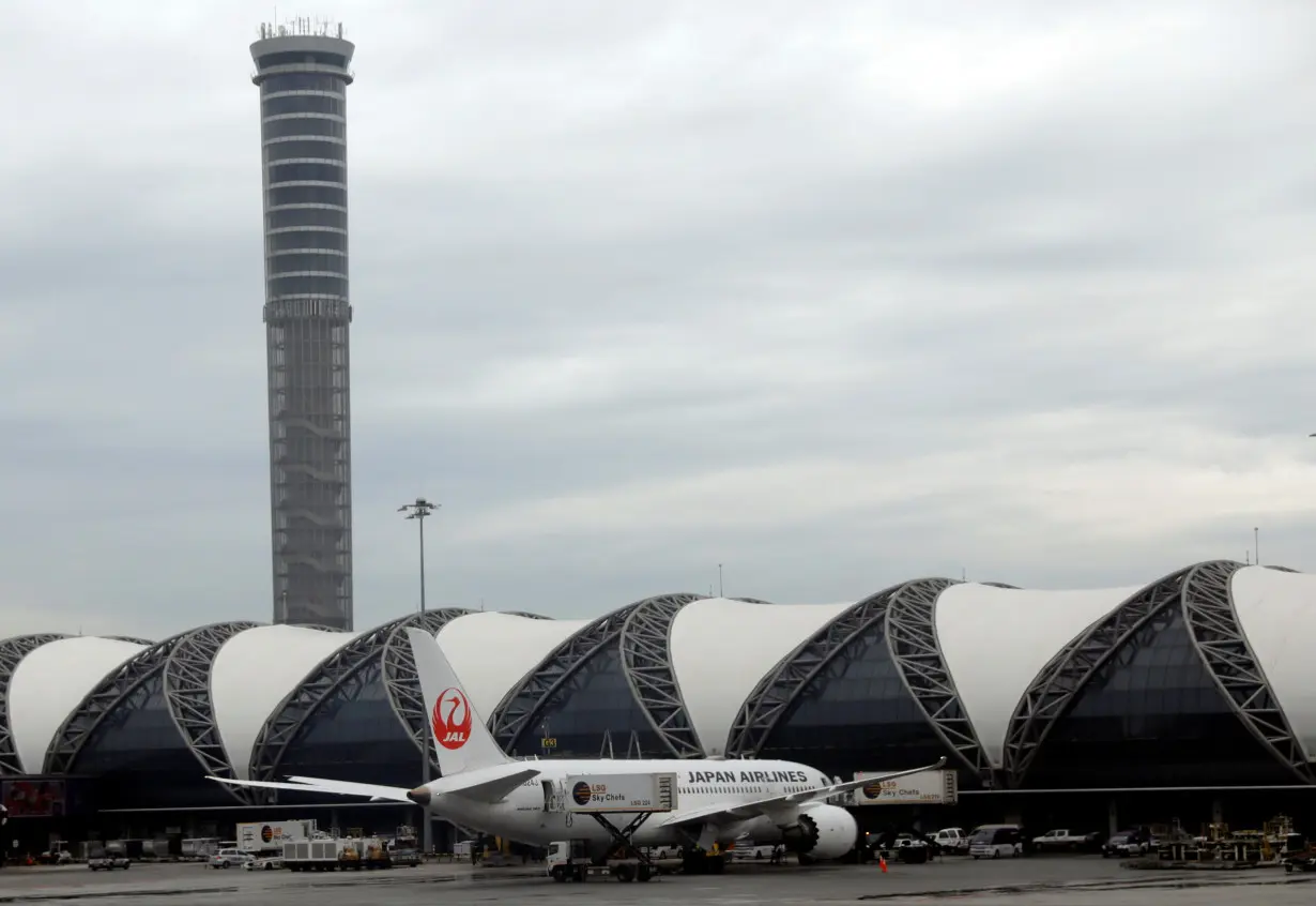 A Japan Airlines Boeing 787 plane is parked at Bangkok International Suvarnabhumi Airport