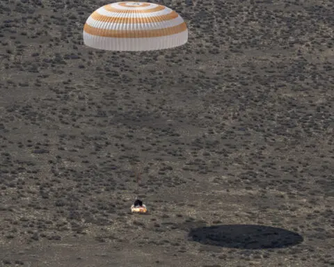 A Soyuz capsule carrying 3 crew from the International Space Station lands safely in Kazakhstan