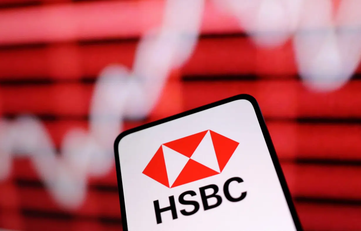 FILE PHOTO: Illustration shows HSBC Bank logo and rising stock graph