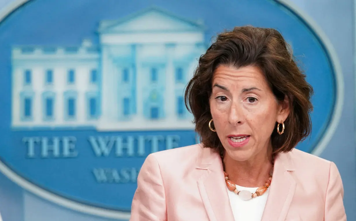 FILE PHOTO: Gina Raimondo speaks at a press briefing at the White House in Washington