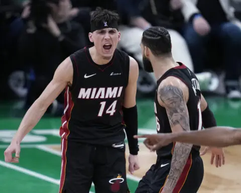 Herro scores 24, Heat hit franchise playoff-record 23 3s to beat Boston and even series 1-1