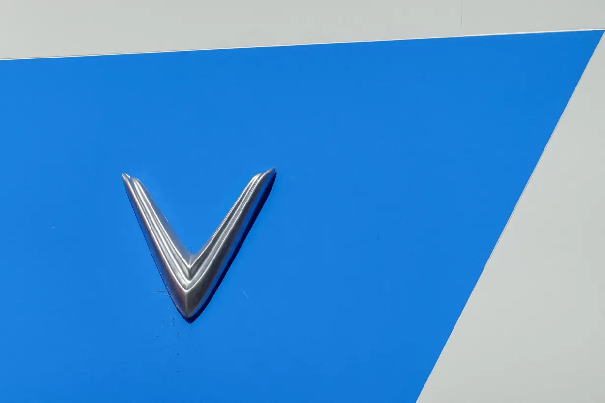 FILE PHOTO: A VinFast electric vehicle logo on a company store in California