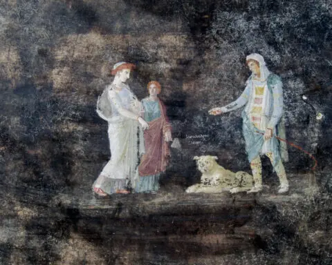Project to shore up Pompeii yields stunning black banquet hall, with frescoes of Trojan War figures