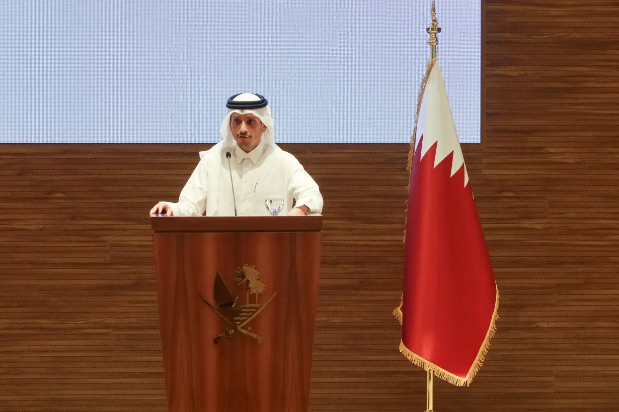 Qatari Prime Minister and Foreign Minister Sheikh Mohammed Bin Abdulrahman Bin Jassim Al Thani and Turkish Foreign Minister Hakan Fidan hold a joint press conference, in Doha