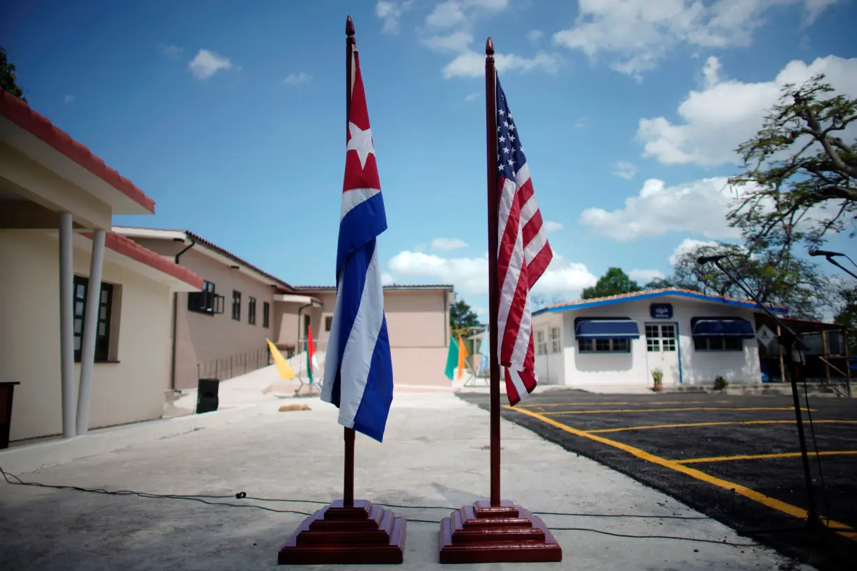 U.S. and Cuban flags are displayed at the Ernest Hemingway Museum during an event with U.S. Congressman James Mcgovern in Havana