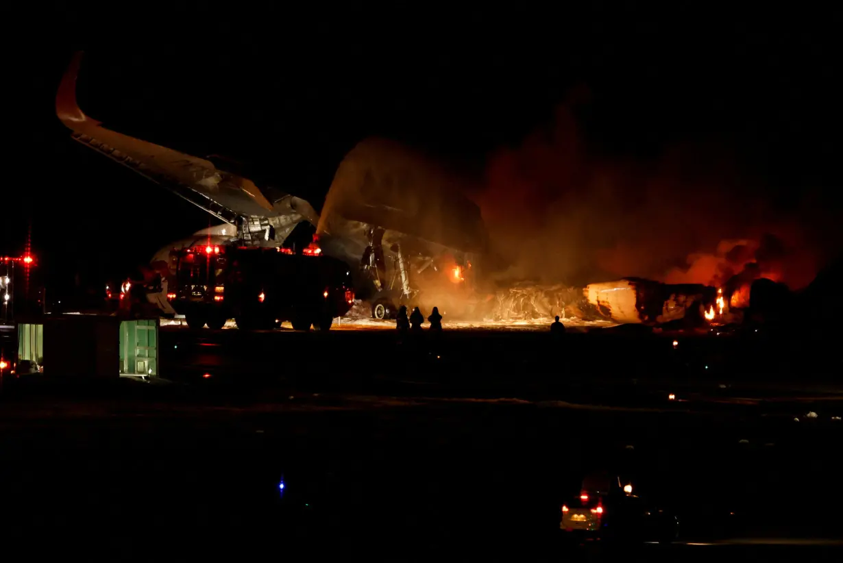 Japan Airlines' A350 airplane on fire at Haneda International Airport in Tokyo