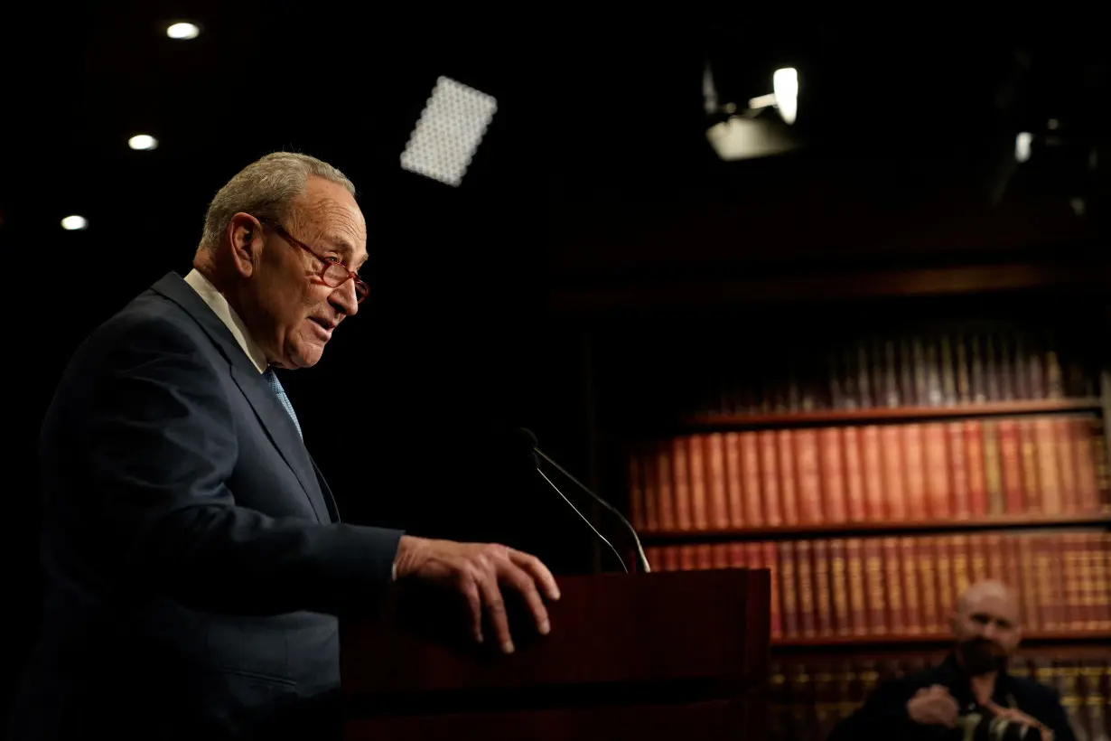 U.S. Senate Majority Leader Chuck Schumer (D-NY) speaks during a press conference on Capitol Hill in Washington