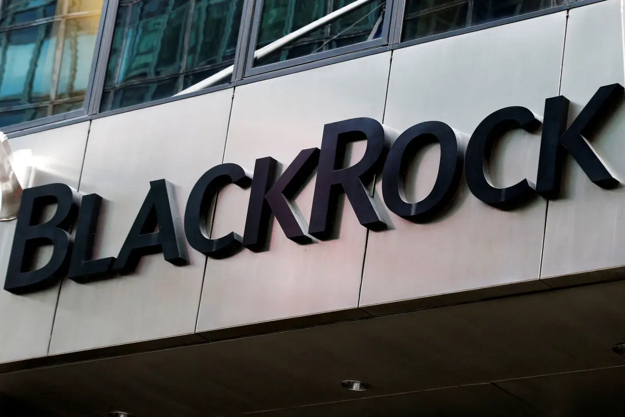 FILE PHOTO: The BlackRock logo is seen outside of its offices in New York