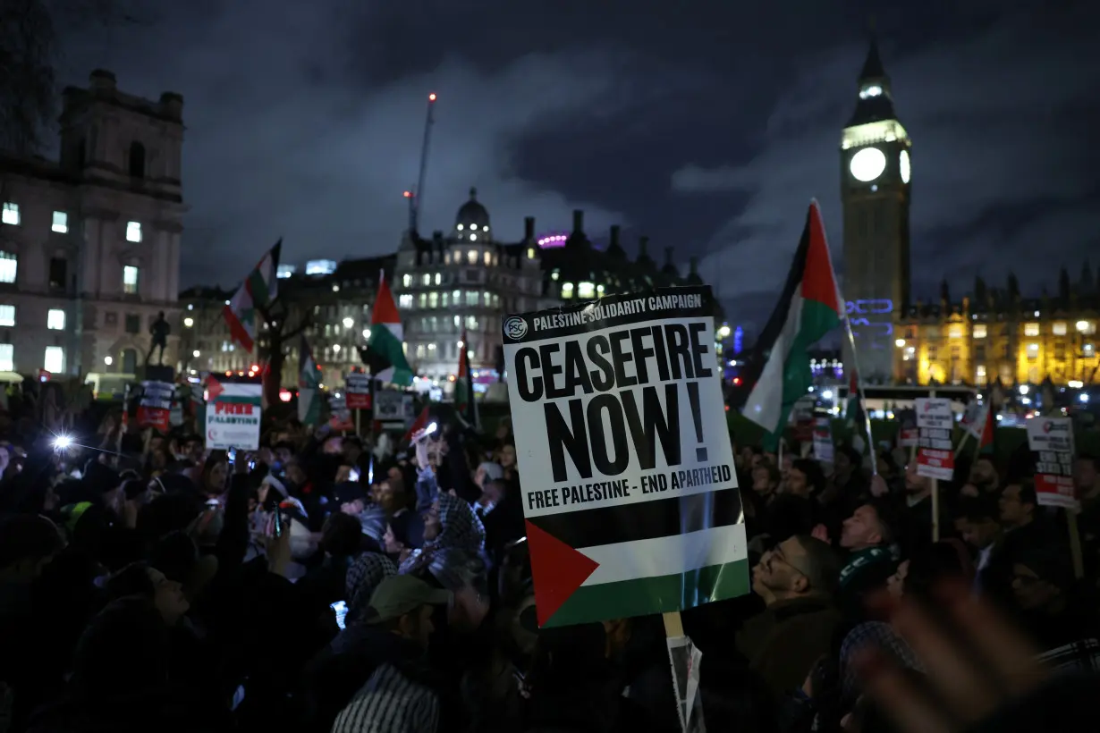 People demonstrate on the day of a vote on the motion calling for an immediate ceasefire in Gaza, in London