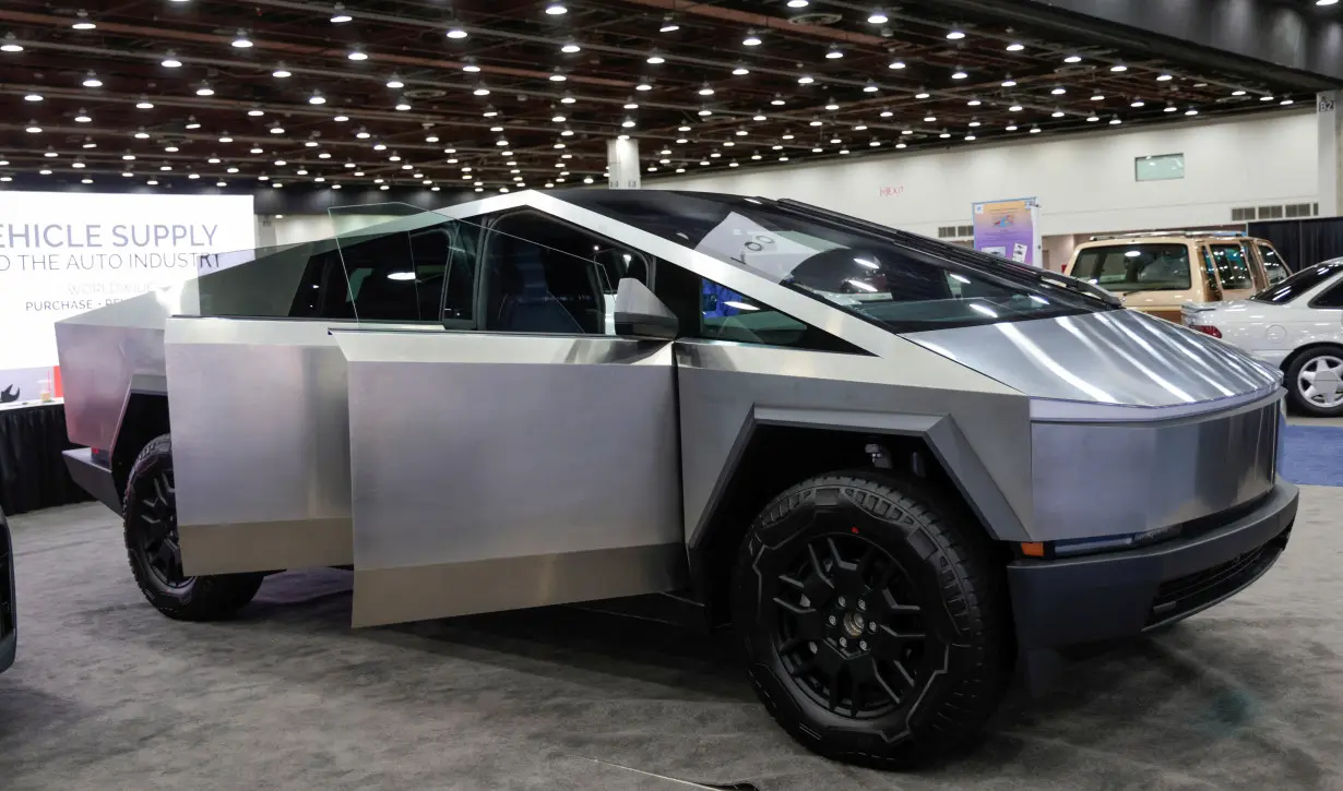 FILE PHOTO: The Tesla Cybertruck is displayed at the SAE WCX conference in Detroit