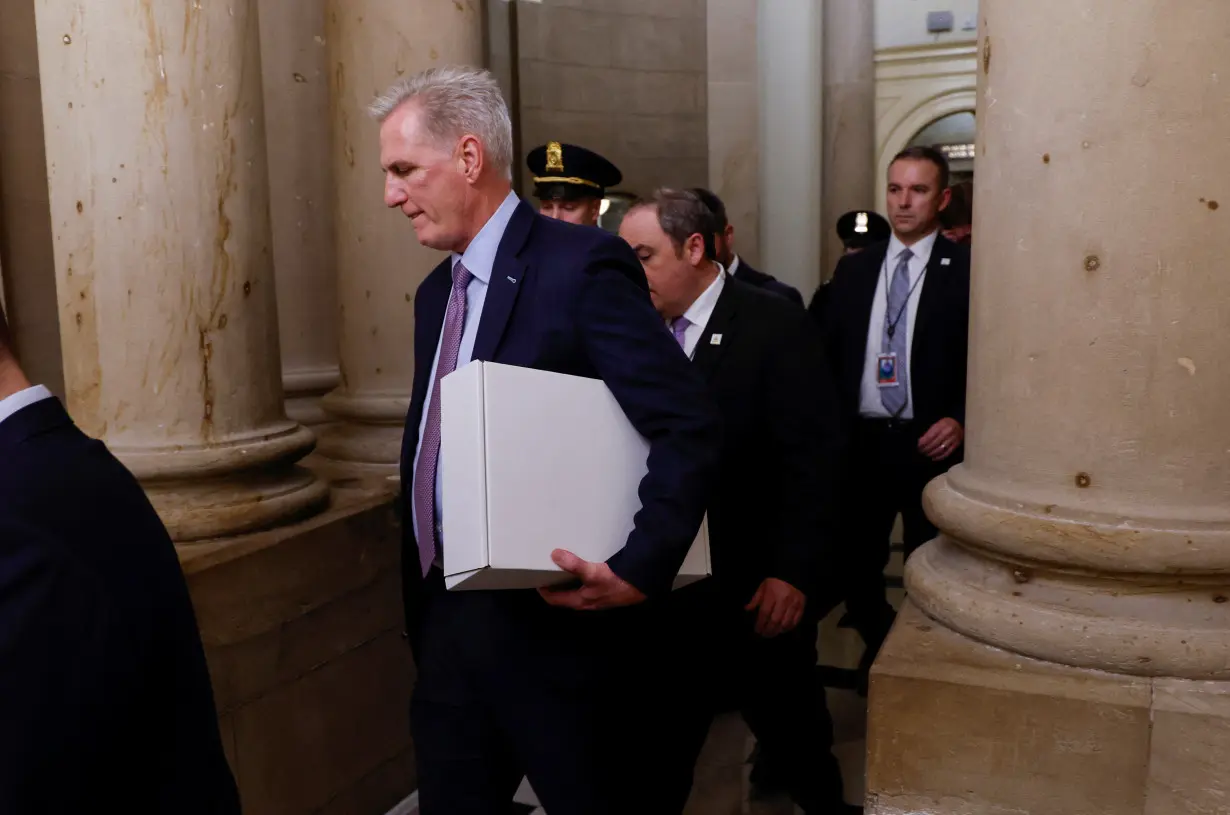 Former House Speaker Kevin McCarthy speaks to reporters after he was ousted from the position in Washington