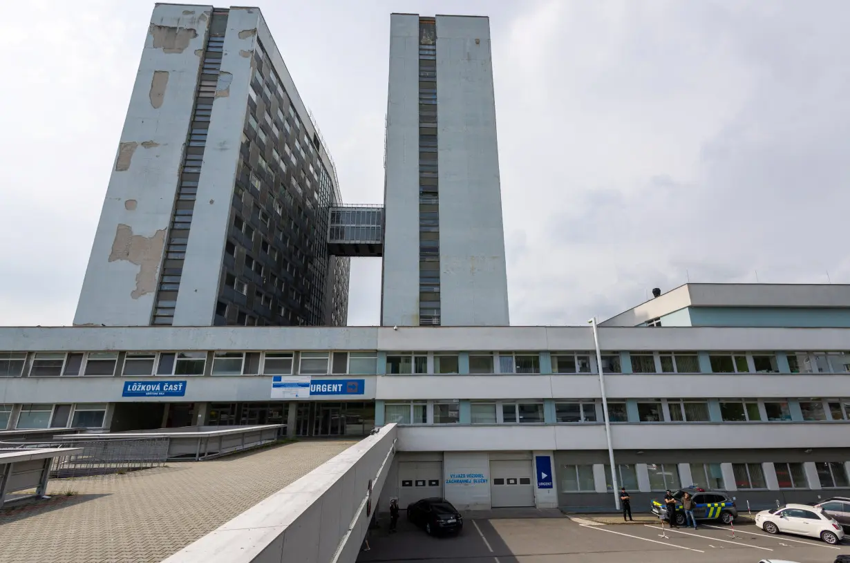 Police officers are outside the F.D. Roosevelt University Hospital