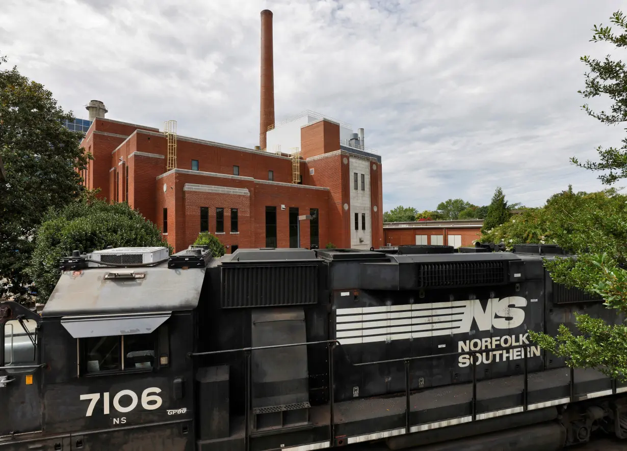 Train rests near the Universith of North Carolina's energy generation plant after delivering coal in Chapel Hill