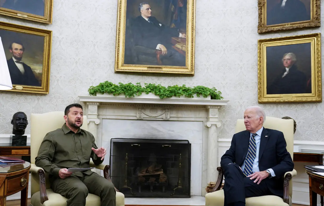 FILE PHOTO: Ukrainian President Zelenskiy meets with U.S. President Biden at the White House in Washington