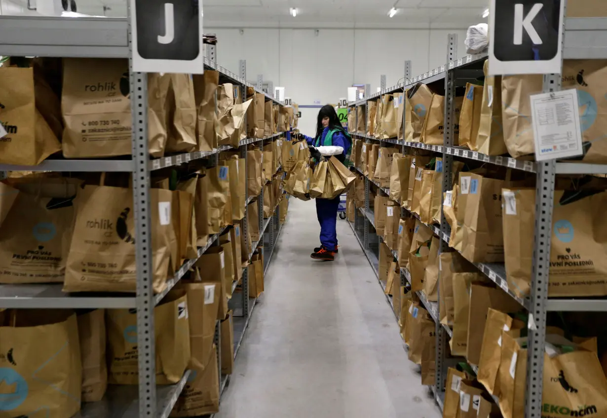 FILE PHOTO: Order processing at the storage area of Czech online grocer Rohlik Group in Prague