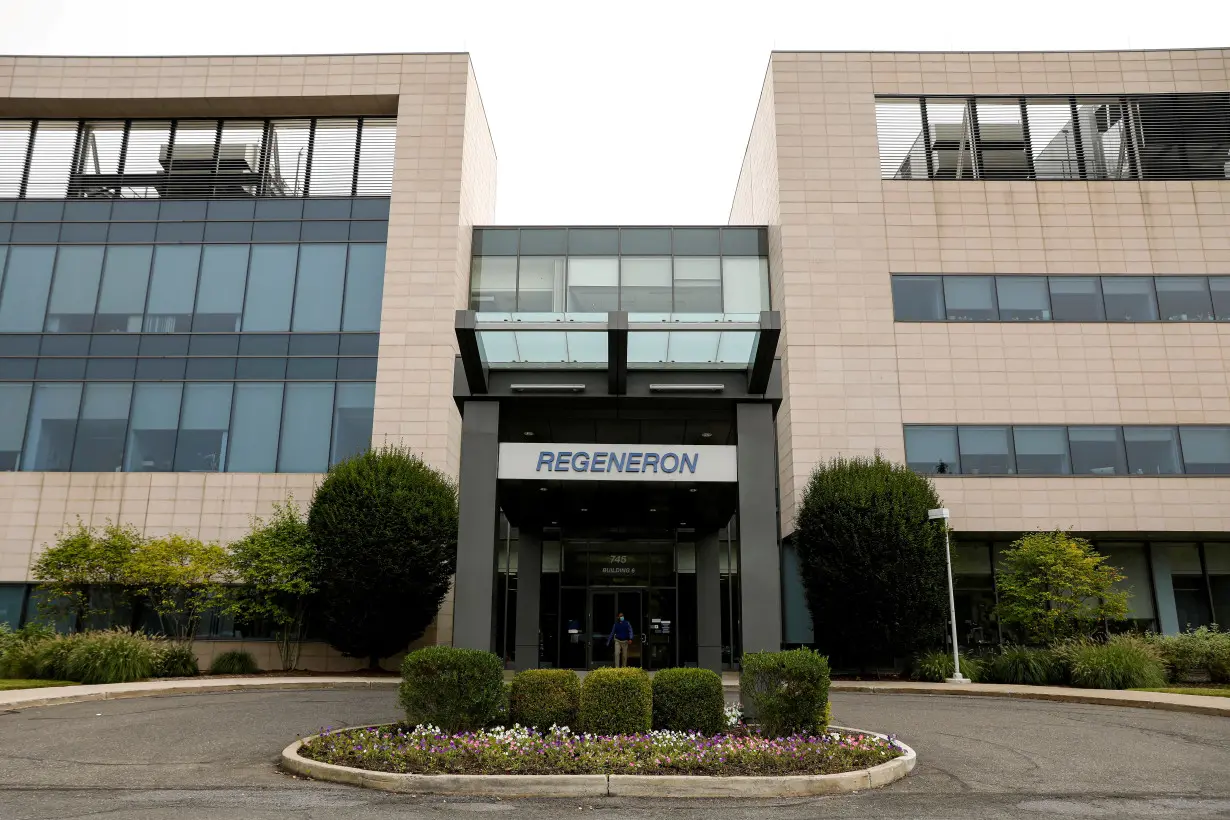 FILE PHOTO: The Regeneron Pharmaceuticals company logo is seen on a building at the company's Westchester campus in Tarrytown, New York