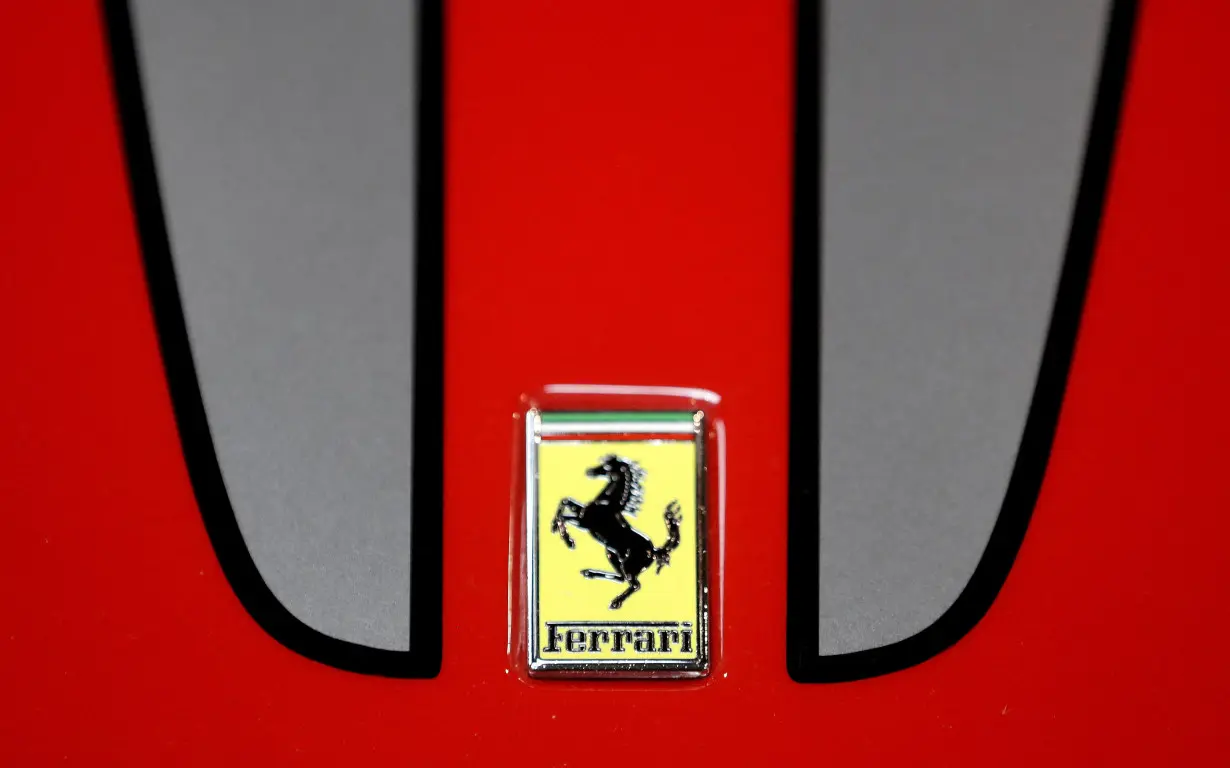 FILE PHOTO: The logo of Ferrari is seen on a car during the Prague Autoshow in Prague