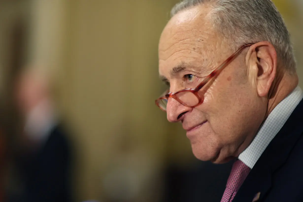 U.S. Senate Majority Leader Chuck Schumer (D-NY) speaks to the news media as the deadline to avert a government shutdown approaches on Capitol Hill in Washington