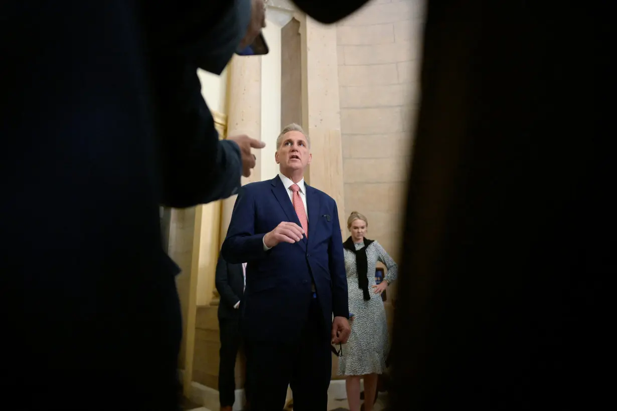 U.S. House Speaker Kevin McCarthy speaks with reporters on Capitol Hill in Washington,